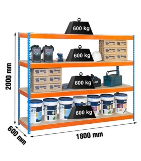 KIT ESTANTERIA SIMONFORTE 1806-4 2000x1800x600 cap. 600kg 4 NIVELES, CON MADERA