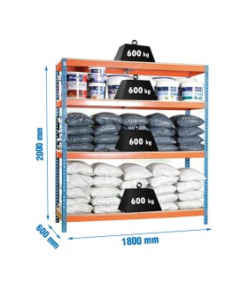 KIT ESTANTERIA SIMONFORTE 1806-4 2000x1800x600 cap. 600kg 4 NIVELES, CON MADERA