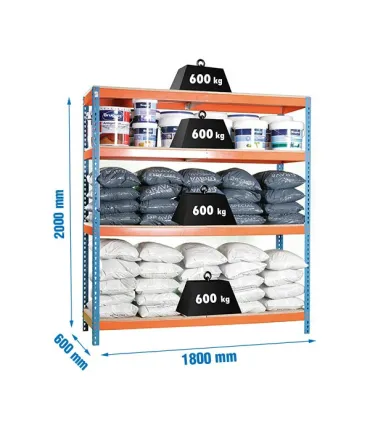 KIT ESTANTERIA SIMONFORTE 1806-4 2000x1800x600 cap. 600kg 4 NIVELES, CON MADERA