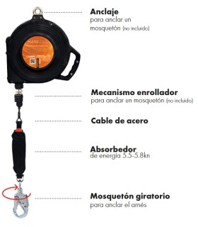 ANTICAIDAS ENROLLADOR AUTOMATICO 20M CABLE C/MOSQ.