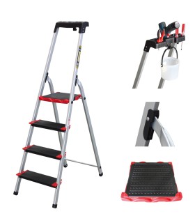 ESCALERA ALUMINIO TIJERA 4 Peld + Bandeja