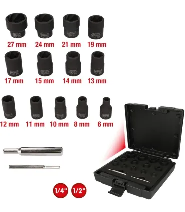J. 16pcs VASO 1/2-3/8" EXTRACTORES TORNILLOS Y TUERCAS 8 a  27mm