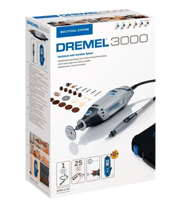 SET DREMEL 3000 JS 130W + 25 ACCESORIOS + MALETIN + EJE FLEXIBLE + SOPORTE PARED