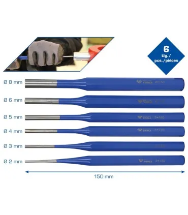 JUEGO 6 PUNZON CILIN. S/Larga  Ø 2-8mm SUELTOS