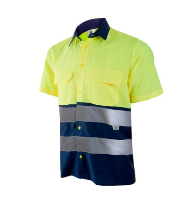 CAMISA MANGA CORTA COMBINADA AZUL/AMARILLA AV