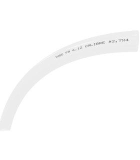 Estuche dispensador con 25 metros de tubo Nylon Ø2x4mm. Color Natural, blanco translúcido.