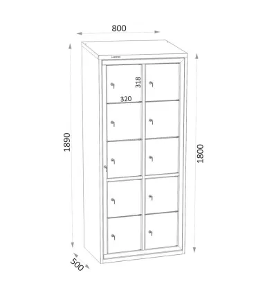ARMARIO DISTRIBUCION ROPA LIMPIA 160.12.2.T1. 10 CASILLEROS 320x265 EN 2 COLUMNAS