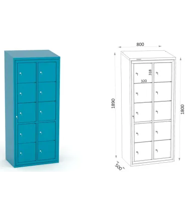 ARMARIO DISTRIBUCION ROPA LIMPIA 160.12.2.T1. 10 CASILLEROS 320x265 EN 2 COLUMNAS