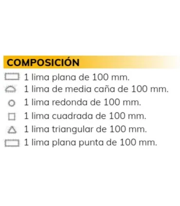 JUEGO 6 LIMAS AGUJA 4" 100mm CON MANGO