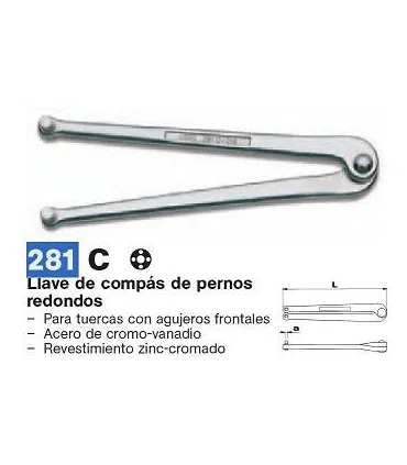 LLAVE COMPAS PUNTOS Ø5mm 12-60mm L160mm