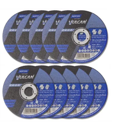 PACK 100 DISCOS CORTE ACERO+INOX 125x1x22 NORTON VULCAN