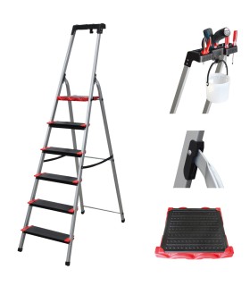 ESCALERA ALUMINIO TIJERA 6 peld. + bandeja