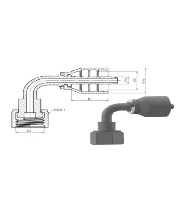 HEMBRA GIRATORIA  90° S.43 UNA SOLA PIEZA ORFS 11/16" 16H DN 3/8"