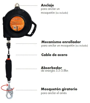 ANTICAIDAS ENROLLADOR AUTOMATICO 15M CABLE