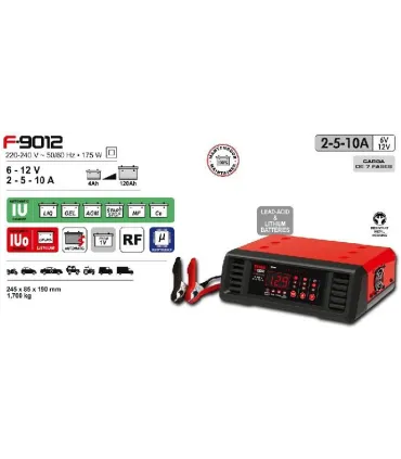 CARGADOR BATERIAS AUTOMATICO 9012 6-12V 2-10Amp (BAT.4-120A). TODO TIPO DE BATERIAS, INCLUIDAS LITIO