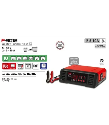 CARGADOR BATERIAS AUTOMATICO 9012 6-12V 2-10Amp (BAT.4-120A). TODO TIPO DE BATERIAS, INCLUIDAS LITIO