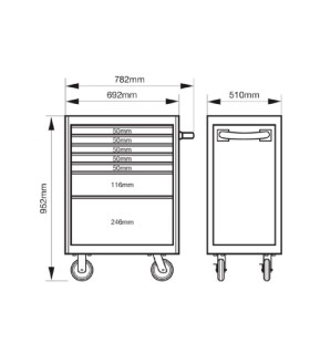 CARRO BAHCO 7 CAJONES CON 206 HERRAMIENTAS. COLOR ROJO