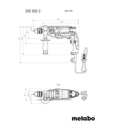 TALADRO PERCUTOR METABO SBE800-2 ELECTR. 2 VELOC.