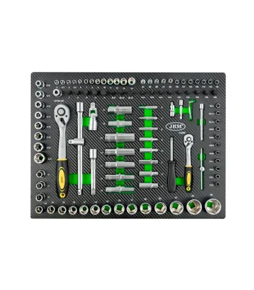 CARRO JBM 7 CAJONES CON 108 HERRAMIENTAS. COLOR NEGRO-VERDE