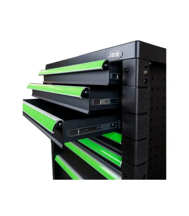 CARRO JBM 7 CAJONES CON 108 HERRAMIENTAS. COLOR NEGRO-VERDE