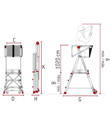 ESCALERA PLS-6 6 PELDAÑOS, PLATAFORMA REGULABLE EN ALTURA