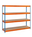 KIT ESTANTERIA SIMONFORTE 1806-4 2000x1800x600 cap. 600kg 4 NIVELES, CON MADERA