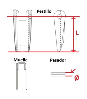 SET PESTILLO/ SEGURO GANCHO GRUA CK7G L 35 Ø4 1250KG