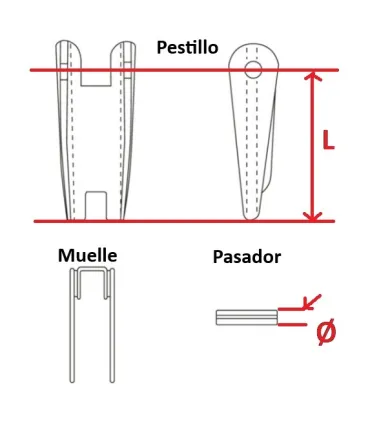 SET PESTILLO/ SEGURO GANCHO GRUA CK7G L 35 Ø4 1250KG