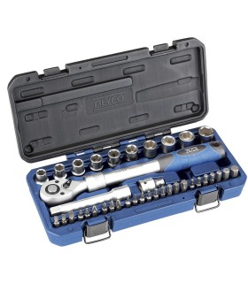 JUEGO VASOS 1/2" COMPACTO, PUNTAS Y CARRACA EXT. 38 PIEZAS