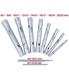 JUEGO 8 LLAVES TUBO CR-V CHAPA HUECAS 6x7 A 20x22