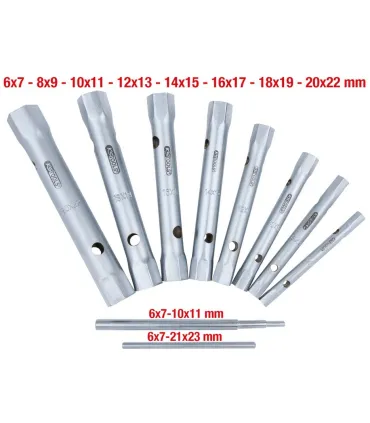 JUEGO 8 LLAVES TUBO CR-V CHAPA HUECAS 6x7 A 20x22