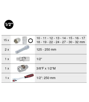 JUEGO 20 VASOS (10-32)+CARRACA 1/2+ACCESORIOS