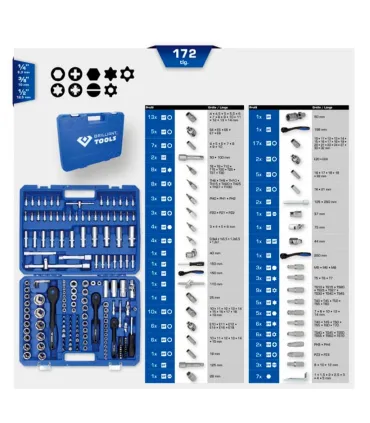 JGO. VASOS 1/2"+3/8"+1/4" 172 piezas BTools