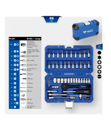 JUEGO VASOS COMPLETO 1/4" 46pcs BTools