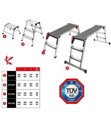 PLATAFORMA TRABAJO ALUMINIO ALTO 450 x LARGO 1000