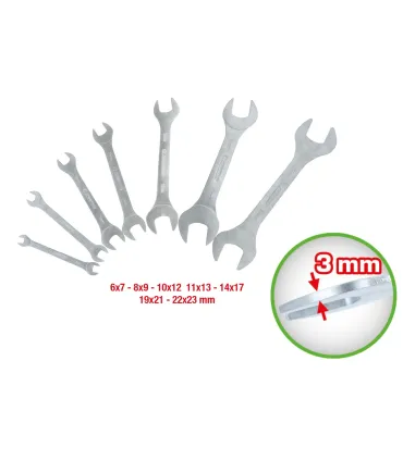 JUEGO 7 LLAVES PLANAS FIJAS DELGADAS 3mm 6x7 a 14x17