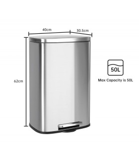 CUBO/ PAPELERA INOX 50 LTS. PEDAL+TAPA