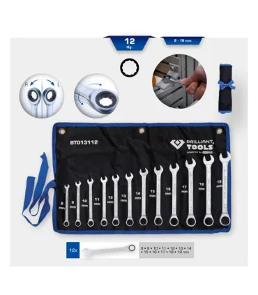 JUEGO 12 LL.MIXTA CARRACA 8 a 19mm BRILLIANT TOOLS