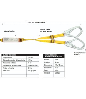 AMARRE DOBLE CINTA REGULABLE 1,5-2m C/ABSORBEDOR+GANCHOS