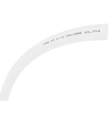 Estuche dispensador con 25 metros de tubo Nylon Ø2x4mm. Color Natural, blanco translúcido.