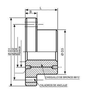 TUERCA HUSILLO BRIDA ACERO+CASQ.BRONCE TR-14x3 DCHA