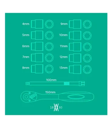 JUEGO LLAVE CARRACA 1/4 + VASOS DE 4 A 13mm