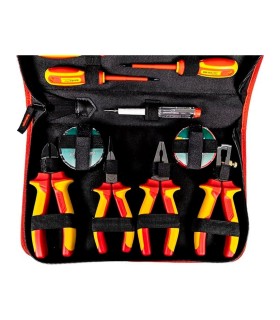 ESTUCHE 12 HERRAMIENTAS ELECTRICISTA 1000V. 7 DEST+1 BUSCA+ 4 ALICATES