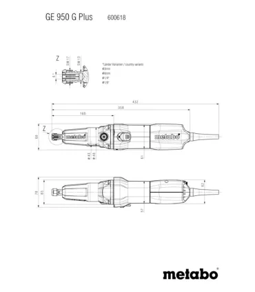 AMOLADORA RECTA LARGA METABO 950W 2500-8700rpm GE950GPLUS