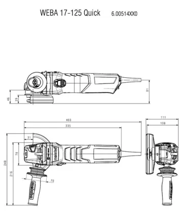 AMOLADORA ANGULAR METABO WEBA 17-125 QUICK+FRENO+AUTOBALANCER