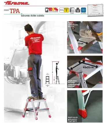 ESCALERA FARAONE TIJERA DOBLE 3+3 PELDAÑOS ALTURA: TJO 2.4M PLEG 0,65MT