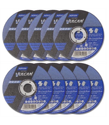 PACK 100 DISCOS CORTE ACERO+INOX 125x1x22 NORTON VULCAN