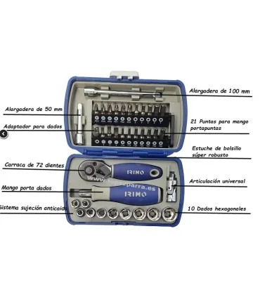 JUEGO VASOS Y PUNTAS 1/4" IRIMO 37 PIEZAS (DE BOLSILLO)