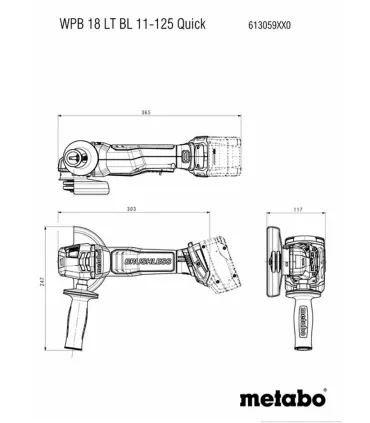 RADIAL BAT. METABO WPB18LTX SOLO CARCASA, HOMBRE MUERTO+FRENO+EMBRAGUE SEGURIDAD