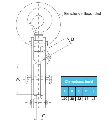 POLEA DESMONTABLE ALUMINIO 100mm 600Kg CUERDA MAX 22mm